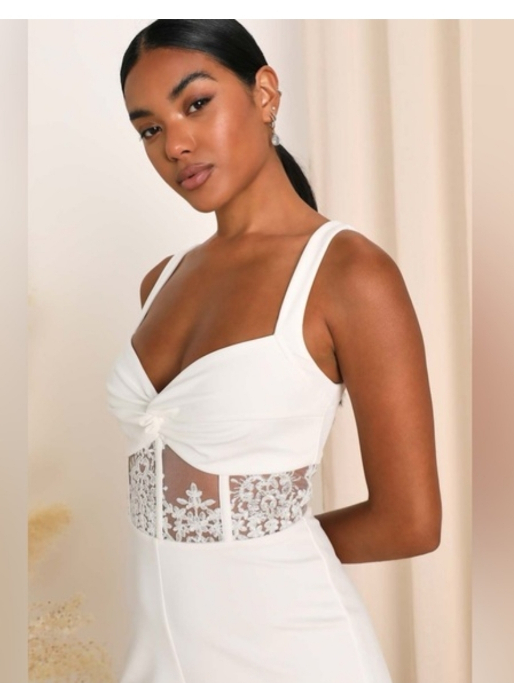 Lulus White Lace-Panel Wide Leg Jumpsuit, EUC - Picture 3 of 3